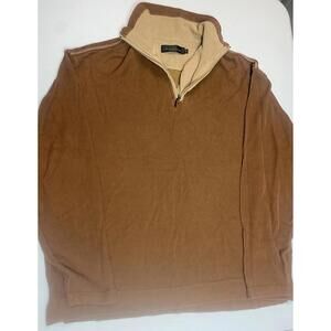 Bugatchi Uomo Sweater Men's Medium Pullover Quarter Zip Brown Crew Long Sleeve